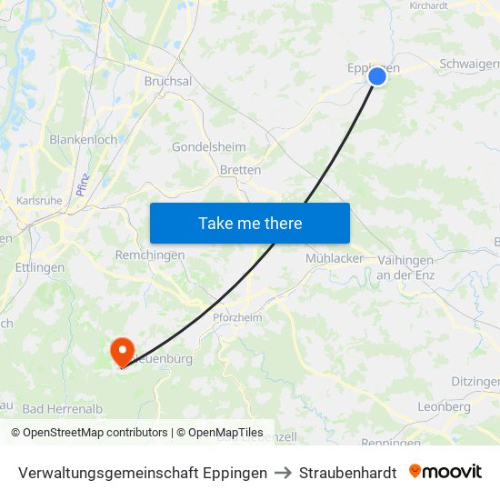 Verwaltungsgemeinschaft Eppingen to Straubenhardt map