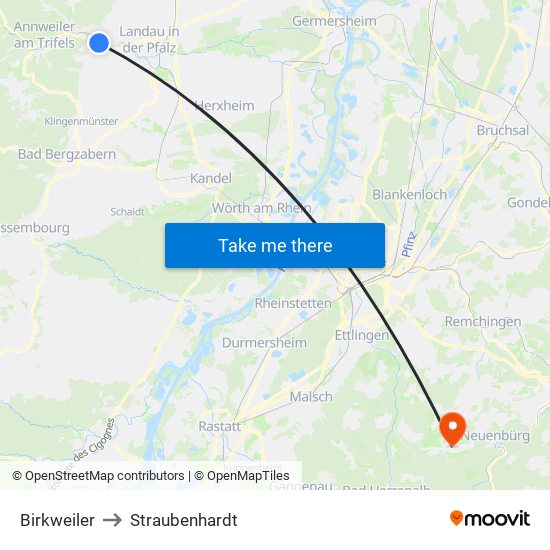 Birkweiler to Straubenhardt map