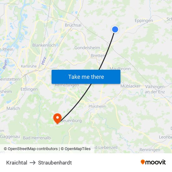 Kraichtal to Straubenhardt map