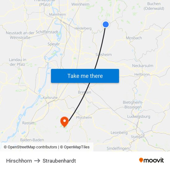 Hirschhorn to Straubenhardt map