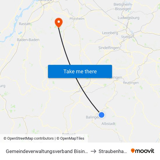 Gemeindeverwaltungsverband Bisingen to Straubenhardt map