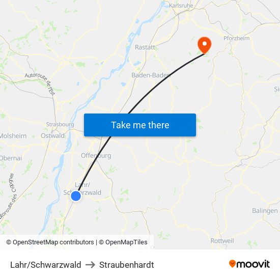 Lahr/Schwarzwald to Straubenhardt map