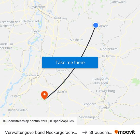 Verwaltungsverband Neckargerach-Waldbrunn to Straubenhardt map