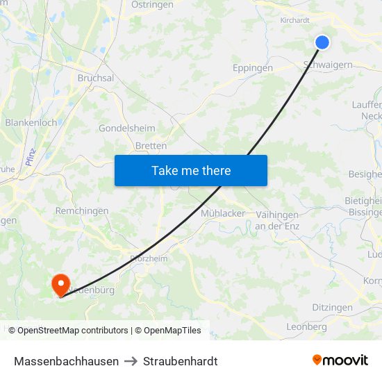 Massenbachhausen to Straubenhardt map