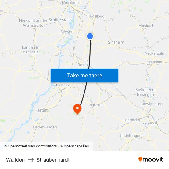 Walldorf to Straubenhardt map