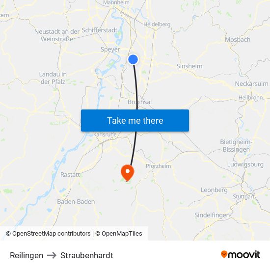 Reilingen to Straubenhardt map