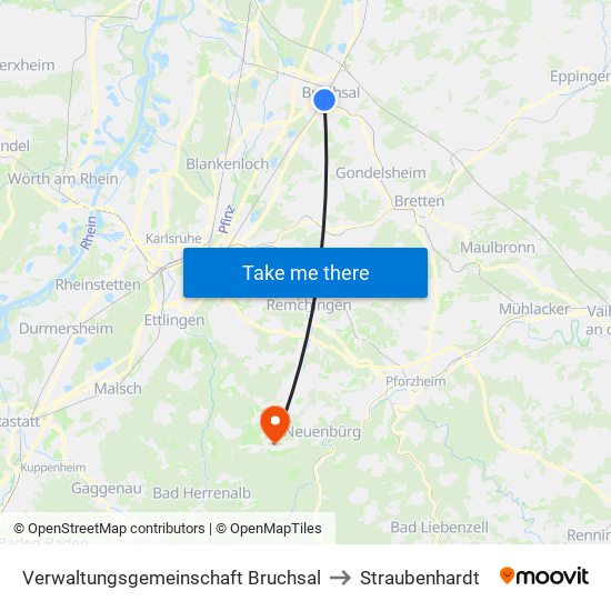 Verwaltungsgemeinschaft Bruchsal to Straubenhardt map