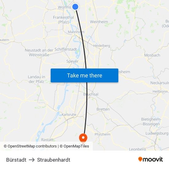 Bürstadt to Straubenhardt map