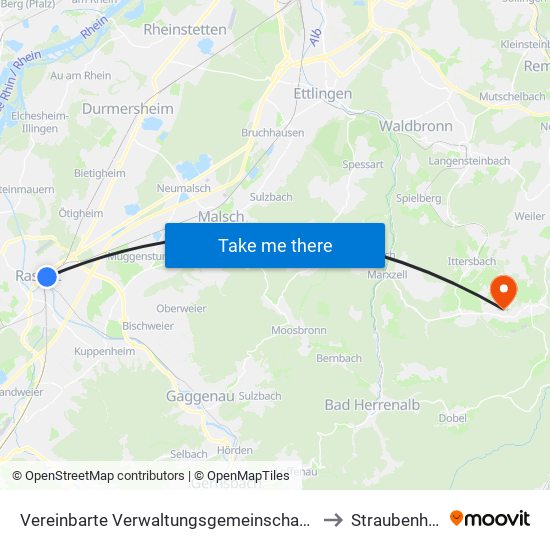 Vereinbarte Verwaltungsgemeinschaft Rastatt to Straubenhardt map