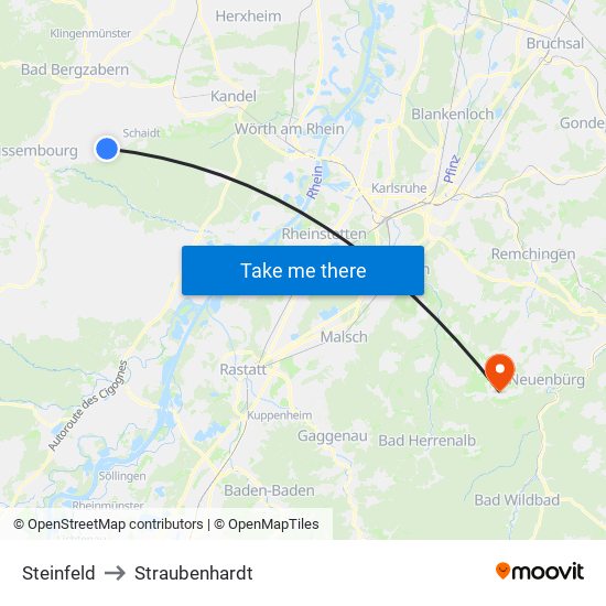 Steinfeld to Straubenhardt map