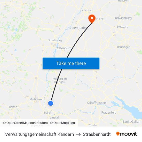 Verwaltungsgemeinschaft Kandern to Straubenhardt map