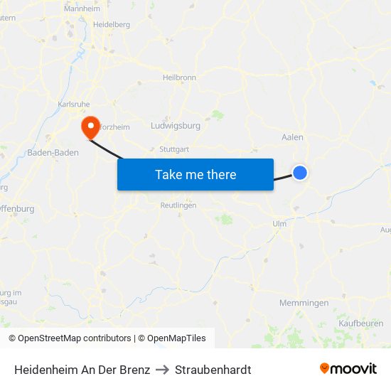 Heidenheim An Der Brenz to Straubenhardt map