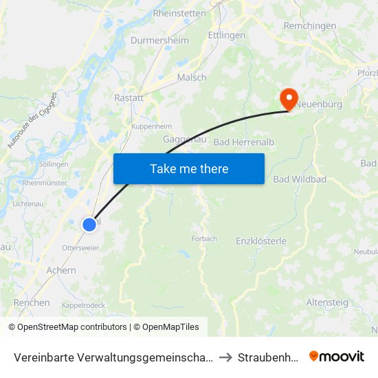 Vereinbarte Verwaltungsgemeinschaft Bühl to Straubenhardt map