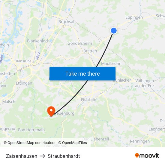 Zaisenhausen to Straubenhardt map