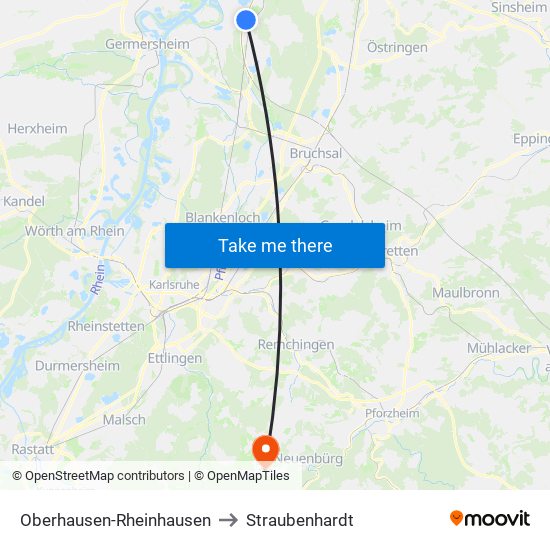 Oberhausen-Rheinhausen to Straubenhardt map