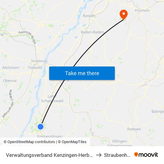 Verwaltungsverband Kenzingen-Herbolzheim to Straubenhardt map