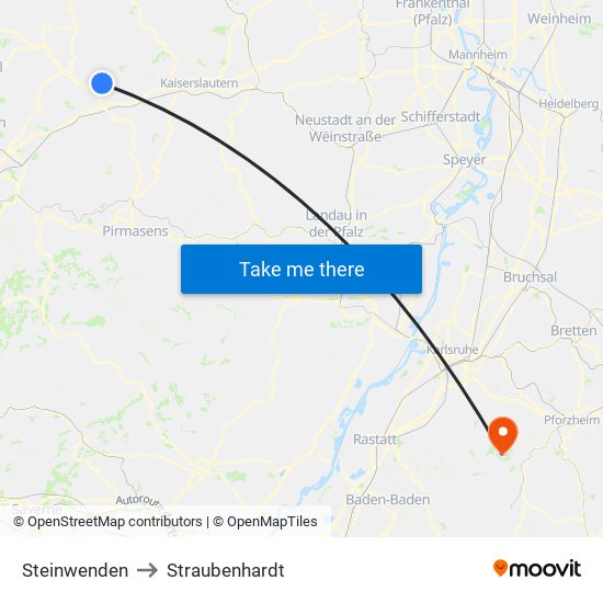 Steinwenden to Straubenhardt map