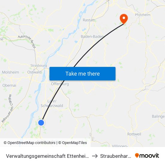 Verwaltungsgemeinschaft Ettenheim to Straubenhardt map