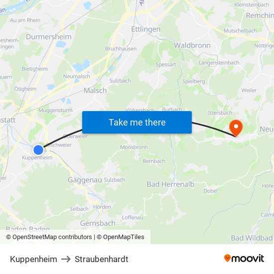 Kuppenheim to Straubenhardt map