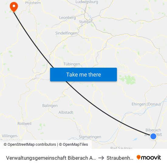 Verwaltungsgemeinschaft Biberach An Der Riß to Straubenhardt map