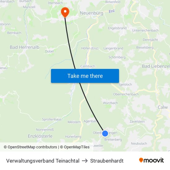 Verwaltungsverband Teinachtal to Straubenhardt map