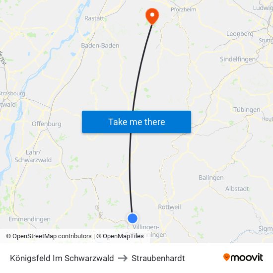 Königsfeld Im Schwarzwald to Straubenhardt map