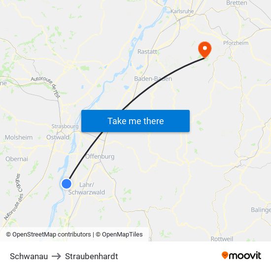 Schwanau to Straubenhardt map