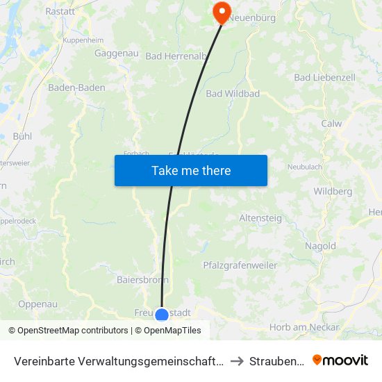 Vereinbarte Verwaltungsgemeinschaft Freudenstadt to Straubenhardt map
