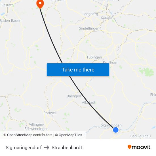 Sigmaringendorf to Straubenhardt map