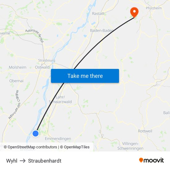 Wyhl to Straubenhardt map