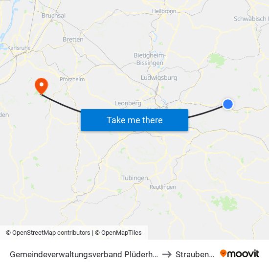 Gemeindeverwaltungsverband Plüderhausen-Urbach to Straubenhardt map