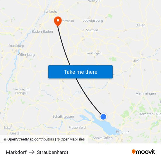 Markdorf to Straubenhardt map