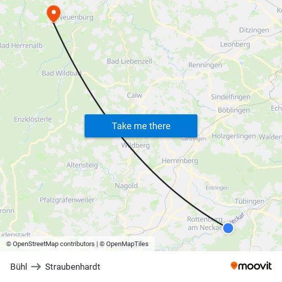 Bühl to Straubenhardt map