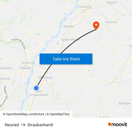 Neuried to Straubenhardt map