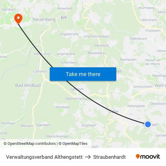 Verwaltungsverband Althengstett to Straubenhardt map