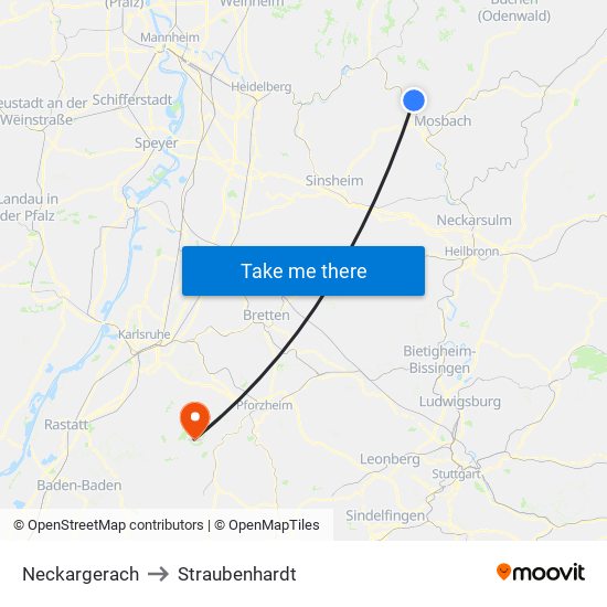 Neckargerach to Straubenhardt map