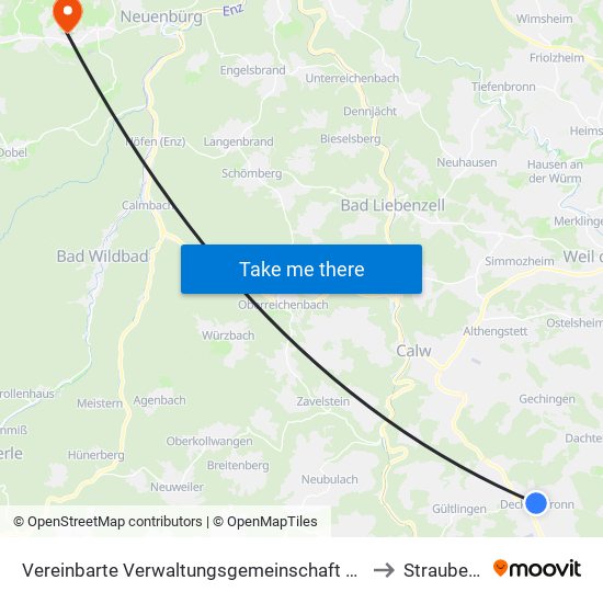 Vereinbarte Verwaltungsgemeinschaft Der Stadt Herrenberg to Straubenhardt map