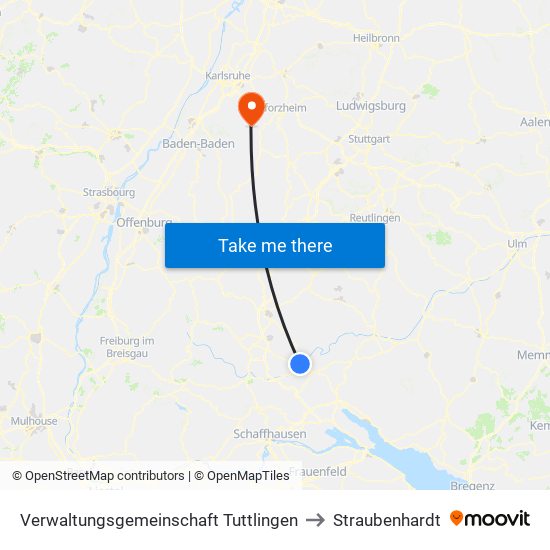 Verwaltungsgemeinschaft Tuttlingen to Straubenhardt map