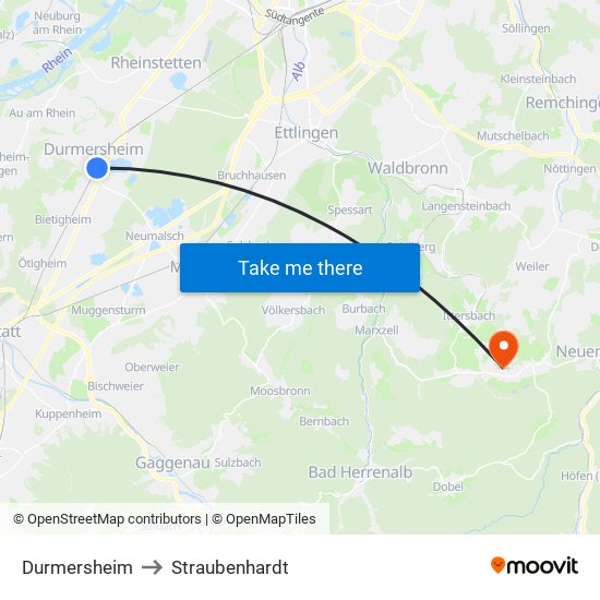 Durmersheim to Straubenhardt map