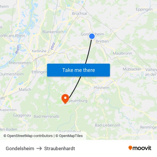 Gondelsheim to Straubenhardt map