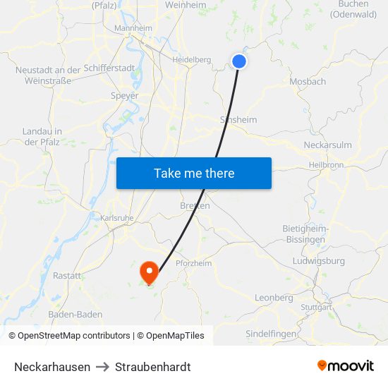 Neckarhausen to Straubenhardt map