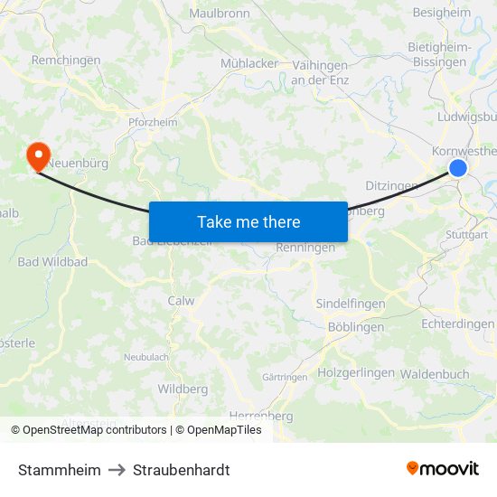 Stammheim to Straubenhardt map