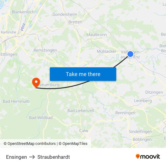 Ensingen to Straubenhardt map