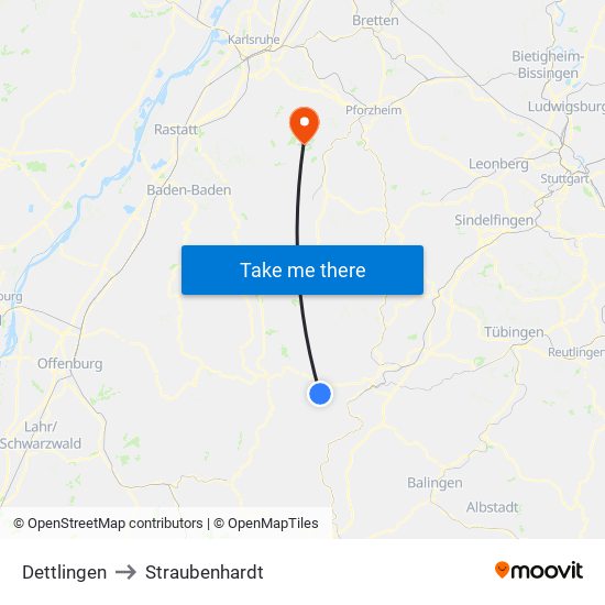 Dettlingen to Straubenhardt map