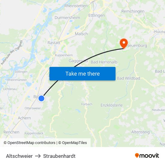 Altschweier to Straubenhardt map