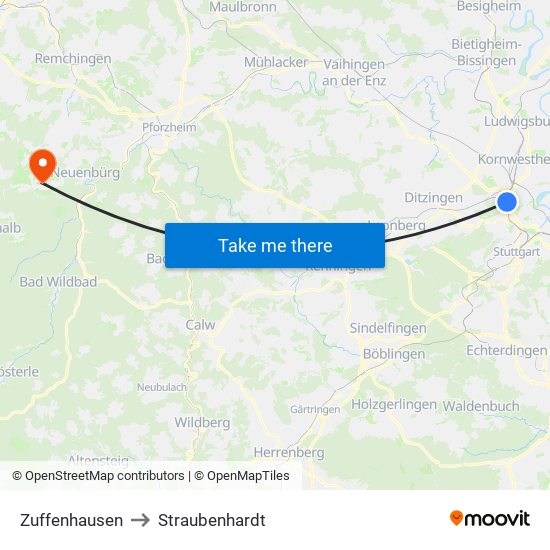 Zuffenhausen to Straubenhardt map