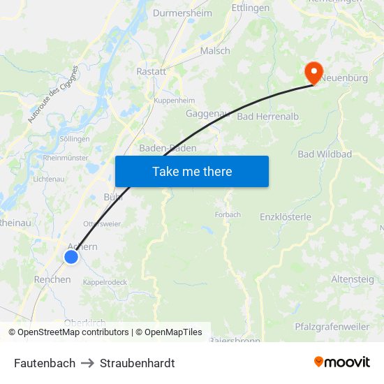 Fautenbach to Straubenhardt map