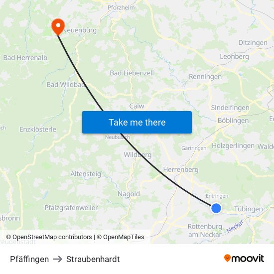 Pfäffingen to Straubenhardt map