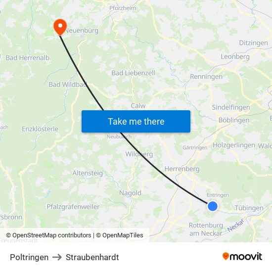 Poltringen to Straubenhardt map