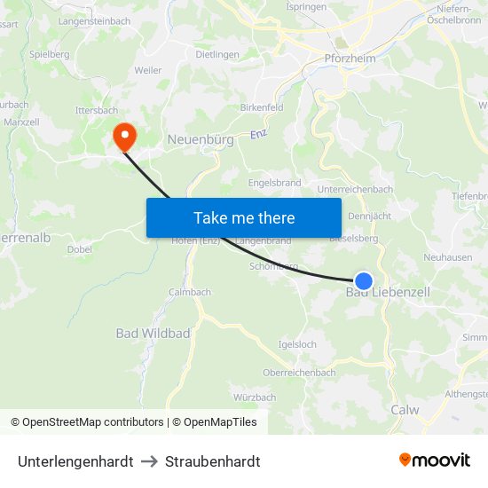 Unterlengenhardt to Straubenhardt map